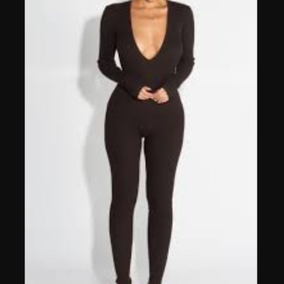 JLUXLABEL Pants - Black v-neck jumpsuit